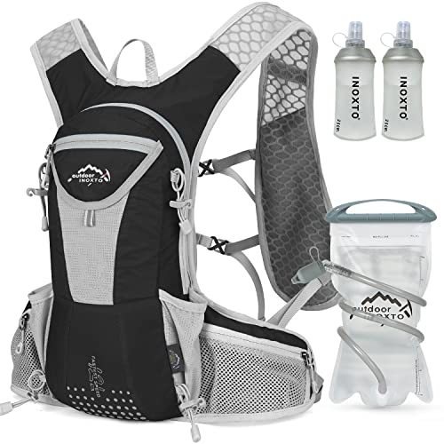 IX INOXTO Trinkrucksack, leichter Wasserrucksack mit 2 l Trinkblase, Tagesrucksack für Männer und Frauen, Lauf-Trinkweste für Trailrunning, Wandern, Radfahren, Rennen, Klettern (schwarz grau)