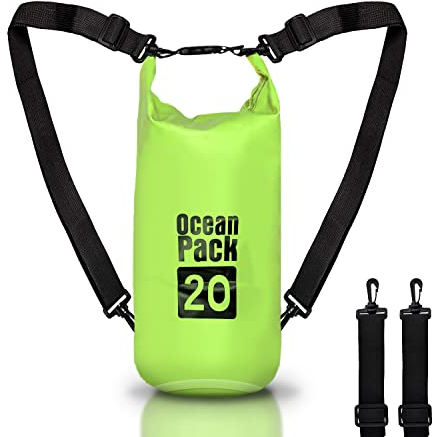 Dry Bag Wasserdichte Tasche Meer 5L 10L 20L wasserdichte Tasche mit verstellbarem Schultergurt, Waterproof trockener Beutel/Sack, Kayaking Boots-Ausflug Kanu/Fischen/Rafting/Snowboarding (Grün, 20l)