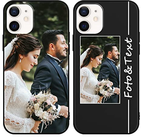 Yoedge Personalisierte Handyhülle für Apple iPhone 12 Mini Hülle Personalisiert 5,4 Selbst Gestalten mit Eigenem Foto Bild Text Individuelle Schutzhülle Schwarz Cover für iPhone 12 Mini Case