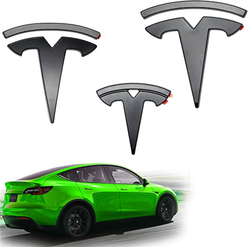 Shop4EV Lot de 3 emblèmes pour Tesla Model Y - Noir mat - Accessoires avant/arrière/volant (Tesla Model Y)