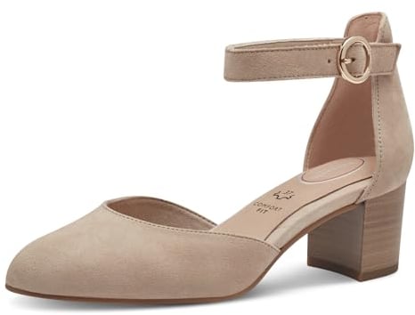 Tamaris COMFORT Damen Pumps mit Riemen aus Leder Elegant, Beige (Beige), 39 EU