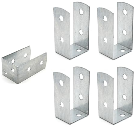 DOJA Barcelona | Support Poteau Bois U | Pack 4 | Fixation Poteau Bois | 51*45*100mm | Épaisseur 2mm | Galvanisé au Zinc | Pied Poteau U pour Cloture Jardin Exterieur, Pergola Bois, Grillage Jardin