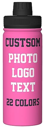 Personalised Water Bottles with Name/Photo for Kids Adults, Custom Stainless Steel Insulated Drink Bottle with Picture Text for Women Girls, Large Capacity Sports Bottle for Hiking Travel, Hot Pink
