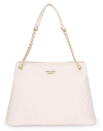 Princely London Handtasche Nina - Stylische Schultertasche Damen - Geräumige Handtasche mit Reißverschluss & Innenfächern - Offwhite