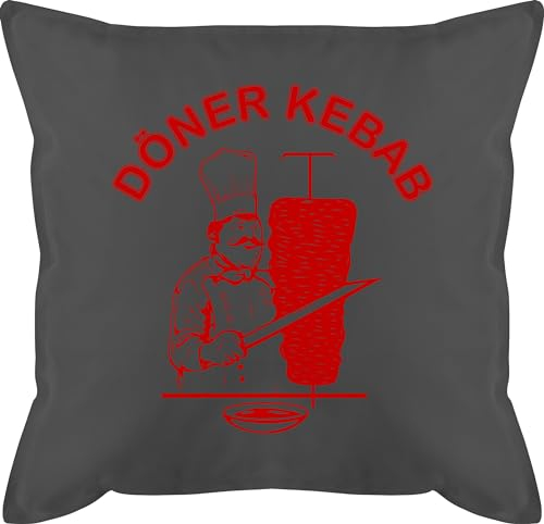 Kissen 50x50 - Karneval & Fasching - Original Döner Kebab Logo I Döner Kebap I Döner Geschenke - 50 x 50 cm - Grau - karnevalskissen fasching- doner pillow karnevals carnevale doener faschings