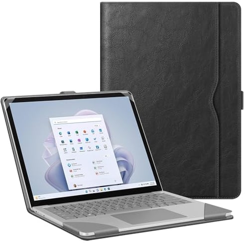 FINTIE Sleeve Case for 13.5 Inch Microsoft Surface Laptop 6/5/4/3/2 (Model: 1950/1951/1958/1867/1868/1769), Premium PU Leather Protective Folio Book Cover with Large Pocket, Black