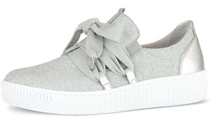 Gabor Damen Low-Top Sneaker, Frauen Halbschuhe,Wechselfußbett,Best Fitting,Sportschuhe,Freizeitschuhe,Turnschuhe,Silber,41 EU / 7.5 UK