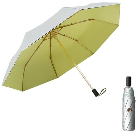 HUAMu Paraguas de protección UV, sombrilla de mano, resistente a la lluvia y 99,9% de protección UV, paraguas personal compacto, paraguas de golf con titanio plateado + doble revestimiento anti-UV
