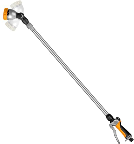 RESTMO Langer Teleskop Gießstab 92-152 cm, Lang Gartenbrause Metall mit 180° schwenkbaren Kopf | 7 Sprühmustern | Durchflusskontrolle | Bewässerung Zauberstab zum Blumenampeln und Sträucher, Gelb