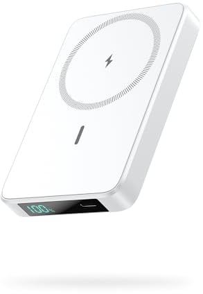 HETP Power Bank Magnético, 10800mAh Bateria Externa Inalámbrico, PD 20W USB-C Entrada/Salida Carga Rapida Cargador Portátil con Pantalla LED Compatible con Magsafe iPhone 16/15/14/13/12 Serie - Blanco