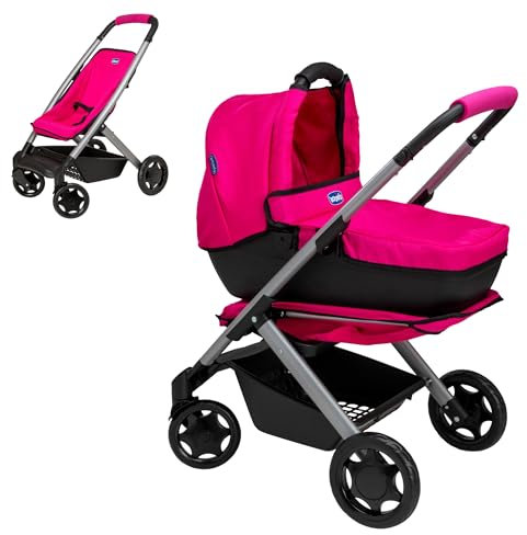 Chicco Junior 3-in-1 Puppenwagen Pink & Schwarz | 3 Modi: Puppenwagen, Buggy & Tragekorb | Vorwärtsgerichteter Buggy & Reisesystem | Puppenwagen ab 3 Jahren.