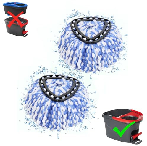 2 Pack Mop Heads Replacements for Ocedar Easy Wring 1-Tank System,Compatible with O-Cedar EasyWring Spin Mop & Bucket System Microfiber