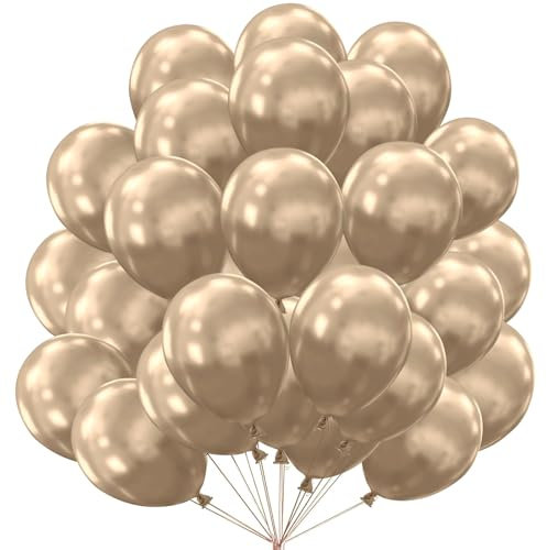 KOBOKO Luftballons Metallic Champagner Gold, 50 Stück 12 Zoll Champagner Gold Luftballons, Ballons Golden Chrom Latex Helium Ballons, Metallic Gold Ballon für Geburtstag, Hochzeit, Verlobung, JGA Deko