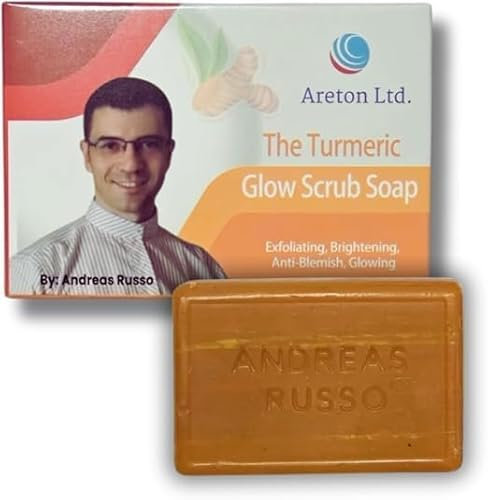 Jabón exfoliante de cúrcuma Areton con aloe vera y ácido salicílico | Exfoliante, limpieza profunda de poros, aclara la piel | Control de imperfecciones y puntos negros con azufre y ácido kójico