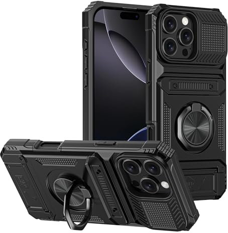 Vofolen für iPhone 16 pro max Hülle mit Kartenfach [2 Karten speichern] Kickstand Militärstandard Stoßfest iPhone 16 pro max Case Heavy Duty Schutzhülle Case iPhone 16 Pro Max 6.9 Zoll-Schwarz