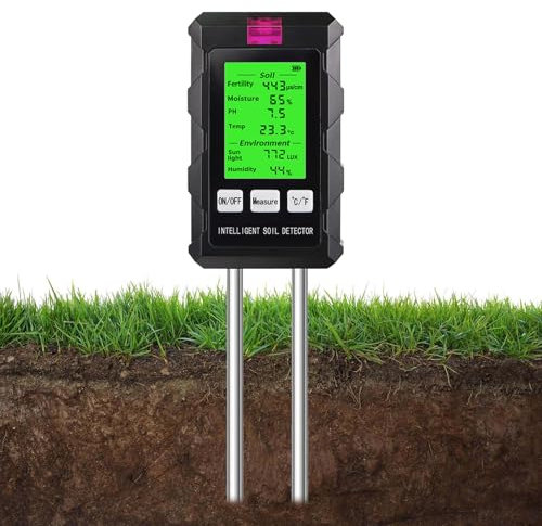 LYCXAMES Bodenmessgerät, 6-in-1 Bodentest Messgerät, Digitales PH Bodentester, PH Messgerät Erde, Bodentester für Fruchtbarkeit, Temperatur, Licht, pH-Wert, Bodenfeuchtigkeit und Umgebungsfeuchtigkeit