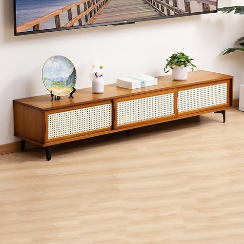 TV-Ständer aus Bambus, Schiebetürenschrank für 81,3 - 165 cm (32 - 65 Zoll) Fernseher – Home Audio Video Entertainment Storage Center Control Organizer