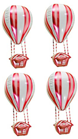 LALADEFIEE 4Pcs Aluminum Foil Film Balloons Hot Air Balloon Shape Boys and Girls Birthday Party Decorations Red Safe