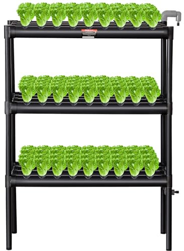 VEVOR Hydrokultur-Anbausystem, 108 Standorte, 3 Schichten, dunkelgraue PVC-Rohre, Hydrokultur-Anbauset mit Wasserpumpe, Timer, Körben und Schwämmen für Obst, Gemüse, Kräuter