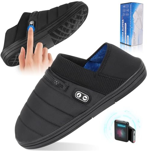 Pantofole riscaldate di peluche, BIAl Pantofole riscaldate Scaldapiedi senza fili Pantofoles elettriche invernali con batteria ricaricabile 5000mAh Uomini Donne