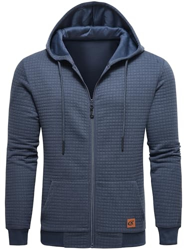 Tyhengta Herrenjacke mit Kapuze Sweatshirt Pullover Sports Kapuzenpullover Casual Kapuzenjacke Workout Hoodie Pullover Grau Blau, 3XL