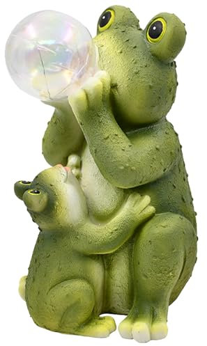 Yeomoo Mutter Frosch Figuren mit Solar Blasen Gartendeko für Draußen - Frog Figur Frosch Deko Lustige Geschenk für Mama Frauen Männer Oma Geburtstag Solar Deko für Garten Balkon Zimmer Deko