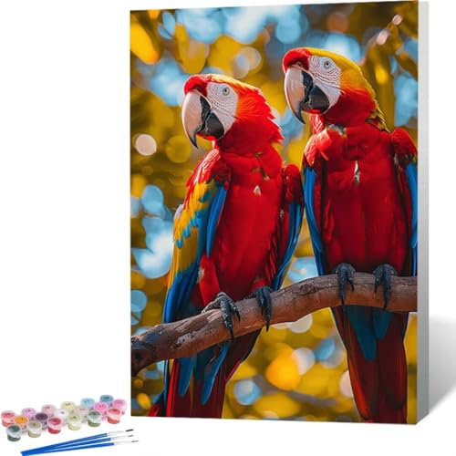 LUOLYYEI Peinture par Numéros pour Adulte, DIY Animal Perroquet Peinture Numero Enfants, Peinture par Numero Animal Perroquet Paint by Numbers avec Peinture Acrylique pour Décoration de la Maison 5-G