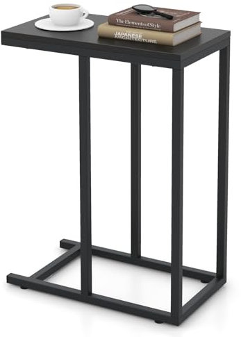 COSTWAY Beistelltisch C-Form, Sofatisch mit Metallgestell, Kaffeetisch für Wohnzimmer, Schlafzimmer, kleine Räume, Couchtisch für Couch und Bett, Laptoptisch, 45,5 x 25,5 x 64 cm (Schwarz)