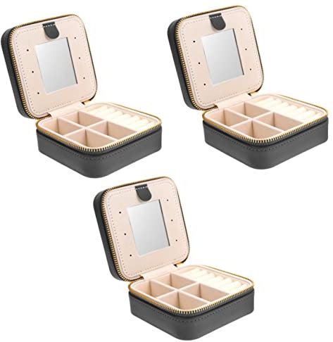 VALICLUD 3St Rhombus-Schmuckkästchen travel schmuckbox travel jewelry case schmuckkästen kompakter Schmuck-Organizer Reise-Schmucketui Schmucksache kleiner Schmuckorganisator Pu Black