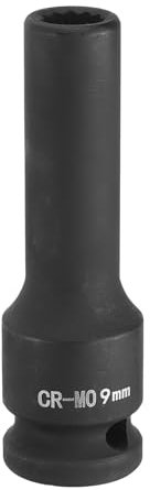 sourcing map 12-Point Deep Impact Socket 1/2 Inch Drive 9mm Metric Chrome Molybdenum Alloy Steel Spindle Axle Nut Impact Socket