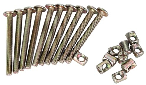 Möbelschrauben und Zylindermuttern, 10 Stück, Bettrahmenschrauben, Kinderbett-Ersatz-Hardware-Set, M6-Sechskantdübelschrauben für Bett- und Etagenmöbel mit Zylindermuttern, (60mm)