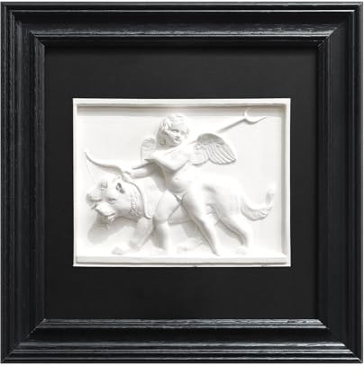 FOLKOR LIFE Gerahmte Schwarz-Weiß-Kunst-Skulptur für Wohnzimmer, Wanddekoration, griechische Amor-Figuren, Gips, hängende Skulptur, antike römische Mythologie, Wandschild für Esszimmer-Dekoration