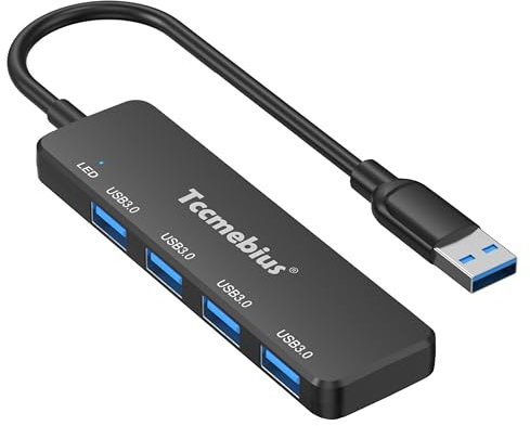 Tccmebius Hub USB 3.0, splitter USB-A, ultra sottile, 4 porte, 5 Gbps, trasmissione dati, estensore USB portatile per mouse, tastiera, unità flash, stampante, laptop, desktop, Xbox, PS5 e altro