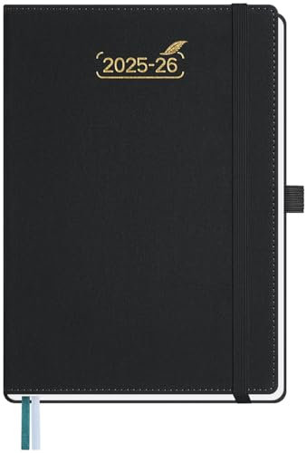 BEZEND 18-Monate Kalender 2025 2026 Terminplaner (Juli 25-Dez 26), Wochenplaner A5 1 Woche 2 Seiten mit 2 Spalten, Buchkalender 25/26 Hardcover, Schwarz