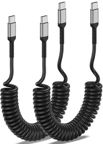 USB C auf USB C Kabel Spirakabel, [2Stück 0.3M-0.6M] Schnellladekabel Android Auto USB Ladekabel Typ C Datenkabel Kurz für iPhone 16 15 Samsung Galaxy S24 Ultra S23 S22 S21 S20