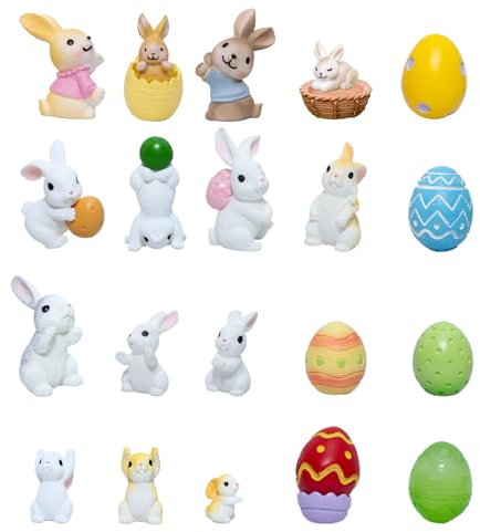 DMSESRLS 22 Stücke Mini Harz Osterhase Figurines, Mini Figuren, Easter Eggs, Osterhase Deko für DIY Handwerk, Ostergeschenke Kinder, Kuchen Dekoration, Tischdeko, Fee Garten Decoratino