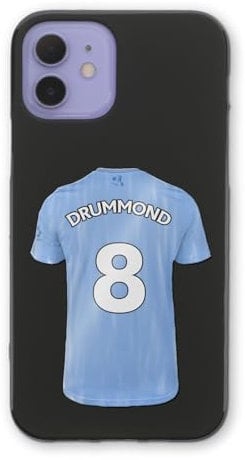 Personalised Football Phone Case For Apple iPhone 16, 15, 14,13, 12, 11, Pro Max, Mini, XR, XS, SE Light Blue Football Shirt Phone Case with Name and Number, Soft Black TPU Phone Cover