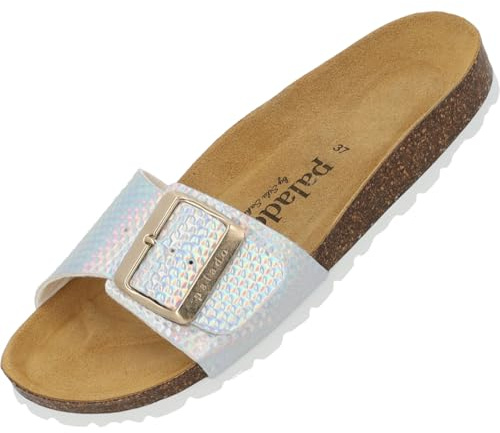 Palado Pantoletten Damen Malta EGS Canada by Sila Sahin - bequeme Sandalen Made in Spain - Hausschuhe mit Kork-Fußbett - modische Sommerschuhe Silber UK9 - EU42