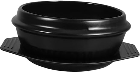 VOSAREA Korean Stone Bowl Ceramic Cooking Pot 1500ml Tray, Heat-resistant Bibimbap and Stew Hot Food Container for Gas Stove, Traditional Korean Soup Pot, Black