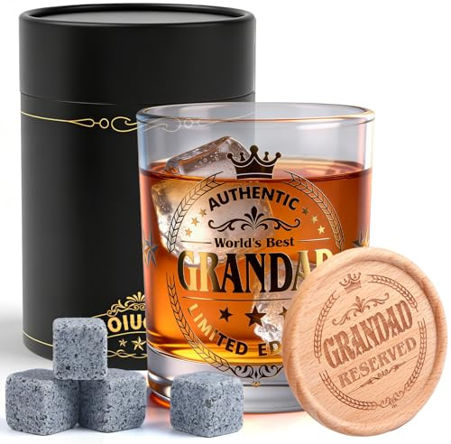 Moiuguli Gifts for Grandad, 8Pcs Personalised Whiskey Glass for Grandad, Grandpa Pint Glass Gift Exquisite Box, Whiskey Glass Gift Suitable for All Drinks, Best Gran dad Gifts for Birthday Christmas