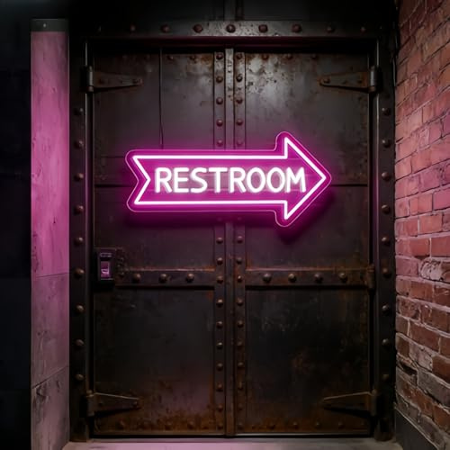 Restroom Neon Sign, Restroom Arrow Toilet Led Sign, Bathroom LED Light for Cafe, Bar, Hotel Shop Mall Supermarket, Custom Funny Toilet Direction Wall Decor Neon