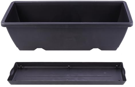 OSOLADY Planter Pot Black Rectangular Plastic with Saucer Drainage Hole