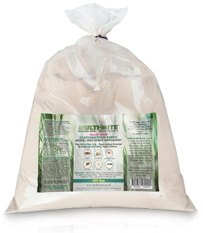 Multi-Mite 2KG DIATOMACEOUS EARTH Feed Supplement DE Powder - 100% Natural Insect Mite Treatment - Red Mite Fleas and All Animal Lice Control Powder