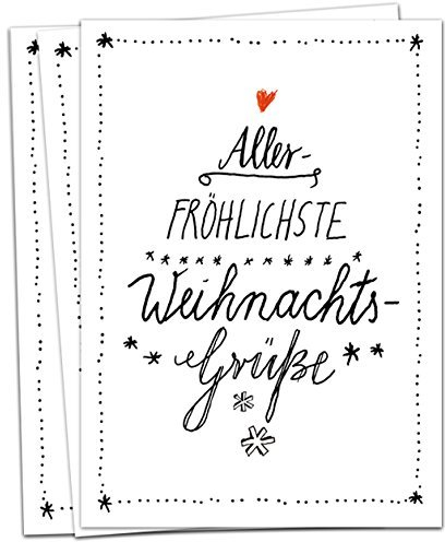 Eine der Guten 10 Design Weihnachtskarten - Allerfröhlichste Weihnachtsgrüße, Recyclingpapier Postkarten Set, Tannenbaum Typografie, Weihnachtspostkarten, Kalligrafie Weihnachtsgruß, schwarz weiß