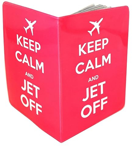 (30+ Designs) Passport Cover Holder Protector Wallet Case Mens Womens for Travel Holiday & Luggage Tag Options (Keep Calm Jet Off Pink)