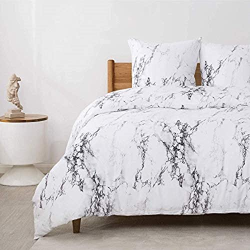 BEDSURE Bettwäsche 155x220 3teilig Bettbezug - Bettwäsche-Sets 155 x 220 cm mit 2 Kissenbezüge 80x80 cm, Weich Wendebettwäsche Bedding Marmor Weiß für Einzelbett mit Reißverschluss