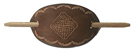 LEDER HAARSPANGE mit einpunziertem quadratischem KELTISCHEN MOTIV und Rand