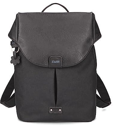 Zwei Damen City-Rucksack Olli O12 Rucksack (7 L) im Retro-Look mit Blumenanhänger im Canvas-Style mit Lederoptik, Hauptfach mit Reißverschluss, gepolstertes Laptopfach, wasserabweisend (schwarz)