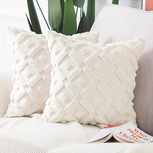 Madizz 2 Stück, weich, Plüsch, Kurze Wolle, Samt, dekorativ, luxuriöser Stil, für Sofa, Schlafzimmer, Beige, 60 x 60 cm