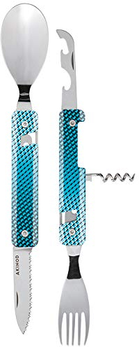 Akinod - Multifunktionales Besteck 13H25 Mosaic Blau - Edelstahl Faltbesteck - Magnetisches Besteck To Go - Klappbares Besteckset mit Korkenzieher, Dosen- und Flaschenöffner